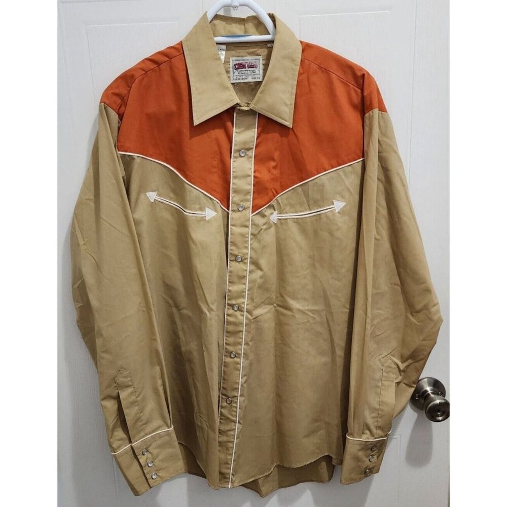 VTG Denver Westerns Pearl Snap LS Permanent Press Extra Long Tail Shirt Size L